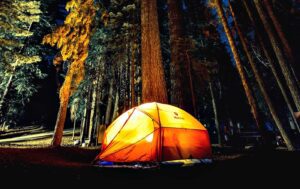 Tent at night in forest